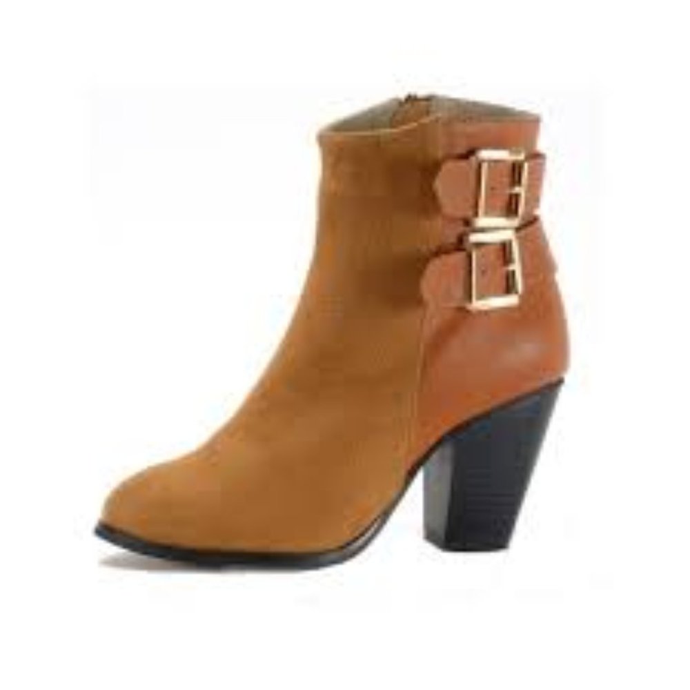 Alpine Swiss Nendaz Ankle Booties Brown Suede & Leather Block Heel Boot